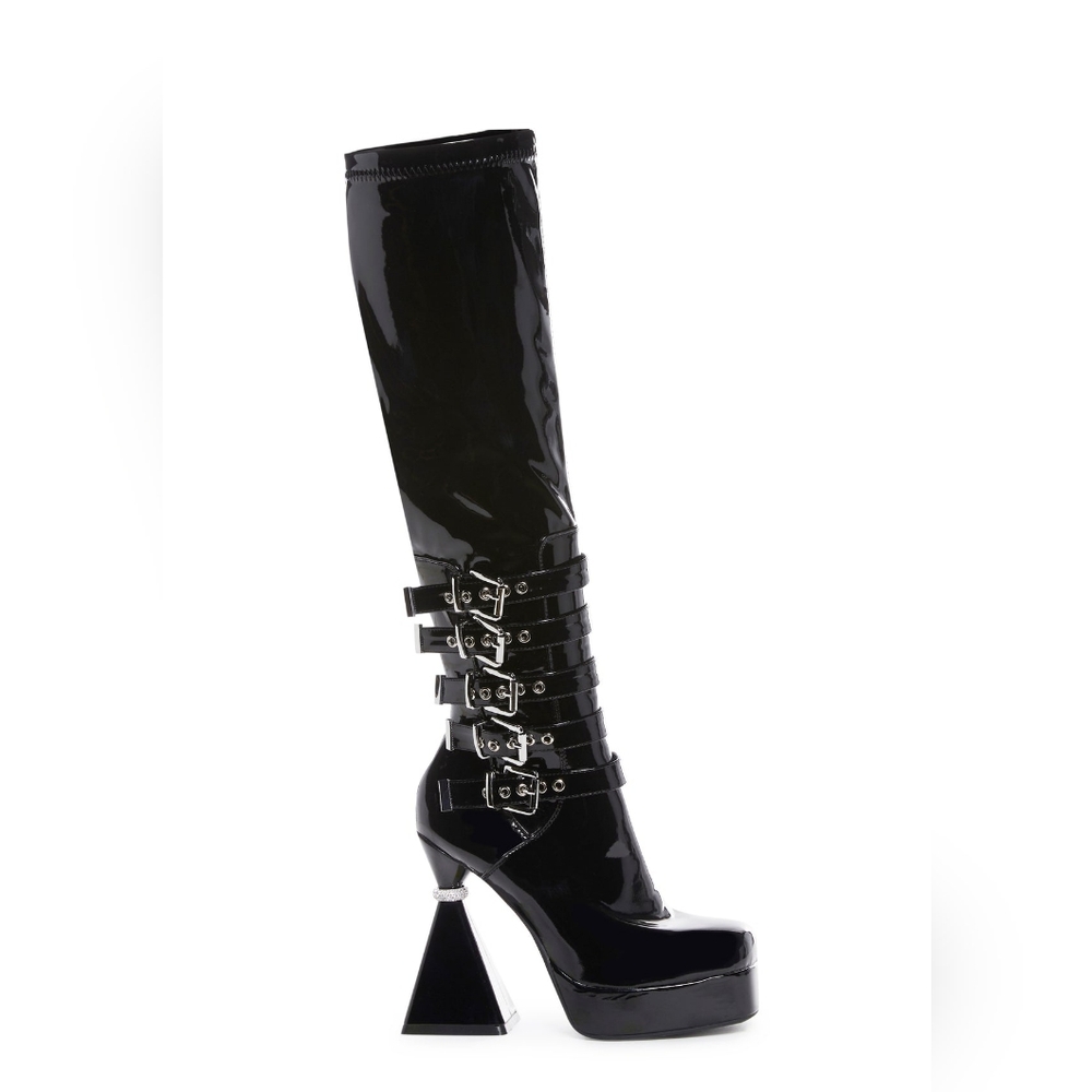 Black Patent Leather Knee-High Boots